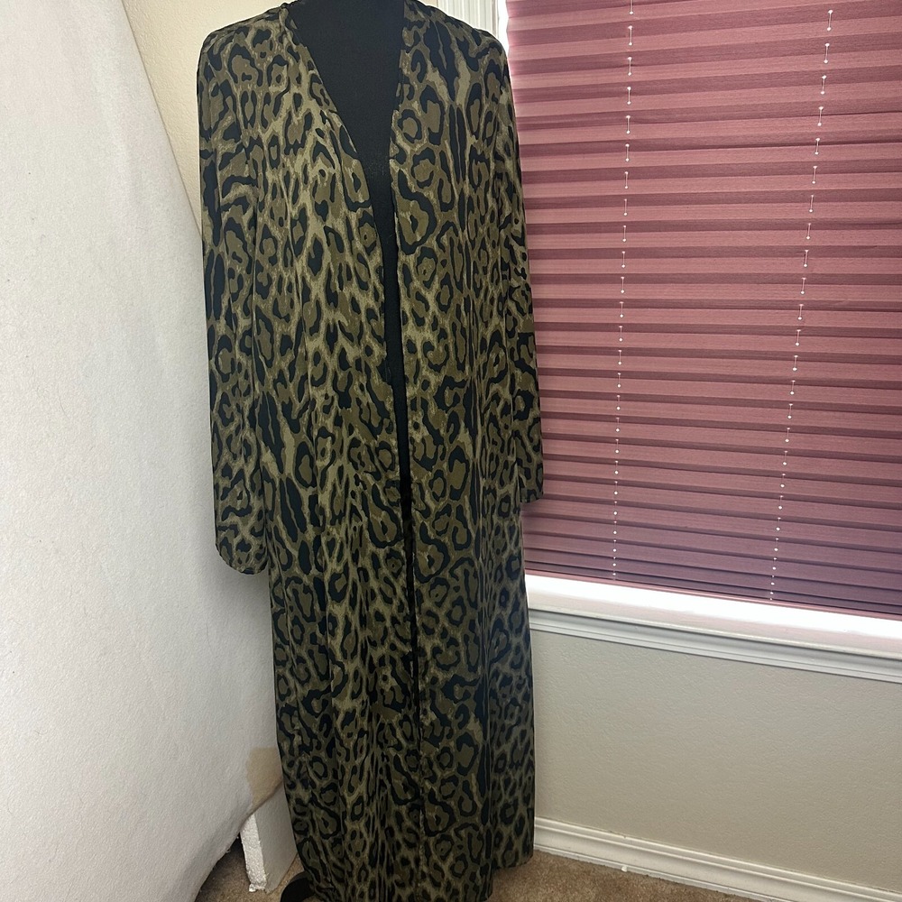 Buddy Love Jamie Leopard‎ Print Duster Cardigan Olive Green Black S/M CG3603